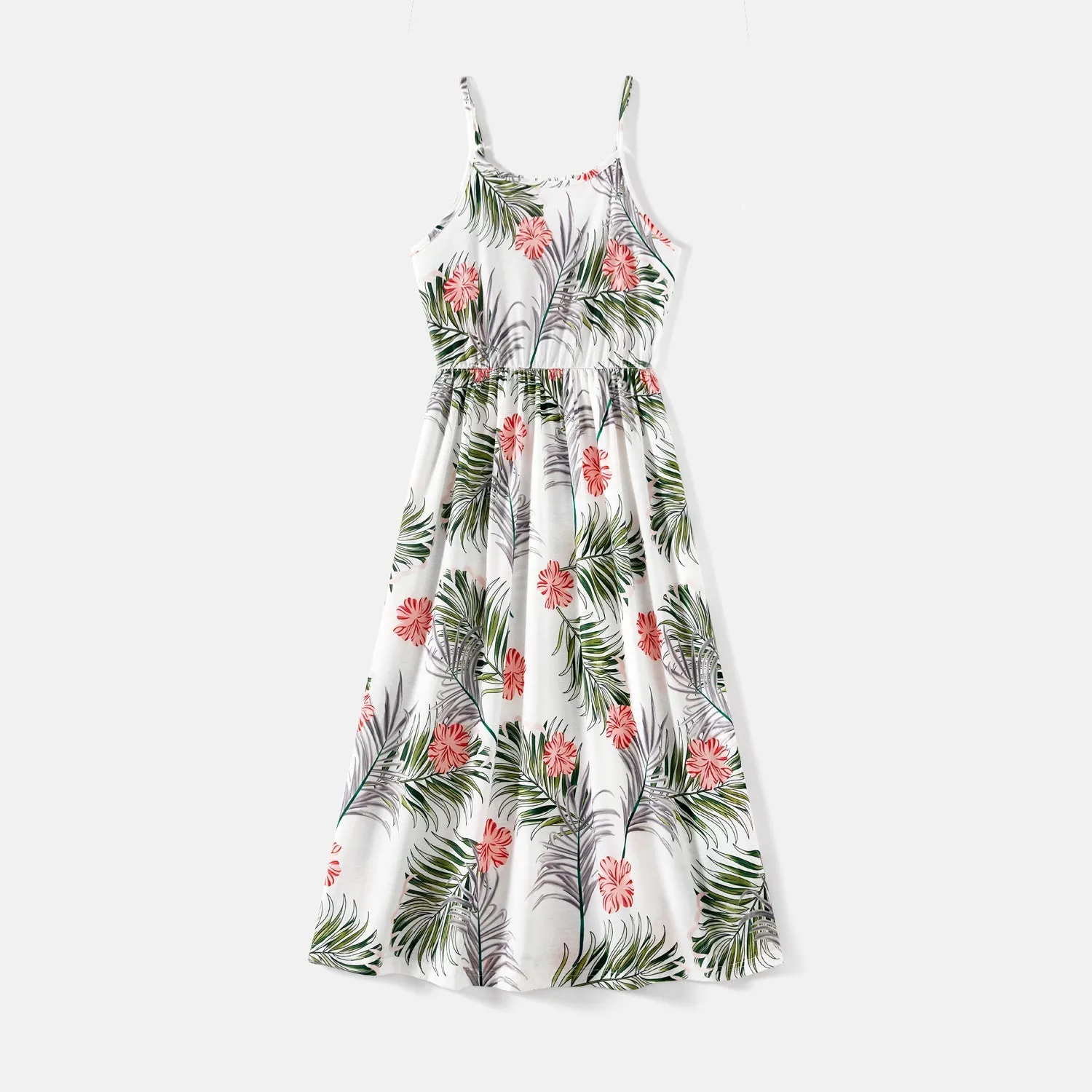 Family Matching Allover Plant Print Cami Dresses and Short-sleeve Colorblock Spliced T-shirts Sets