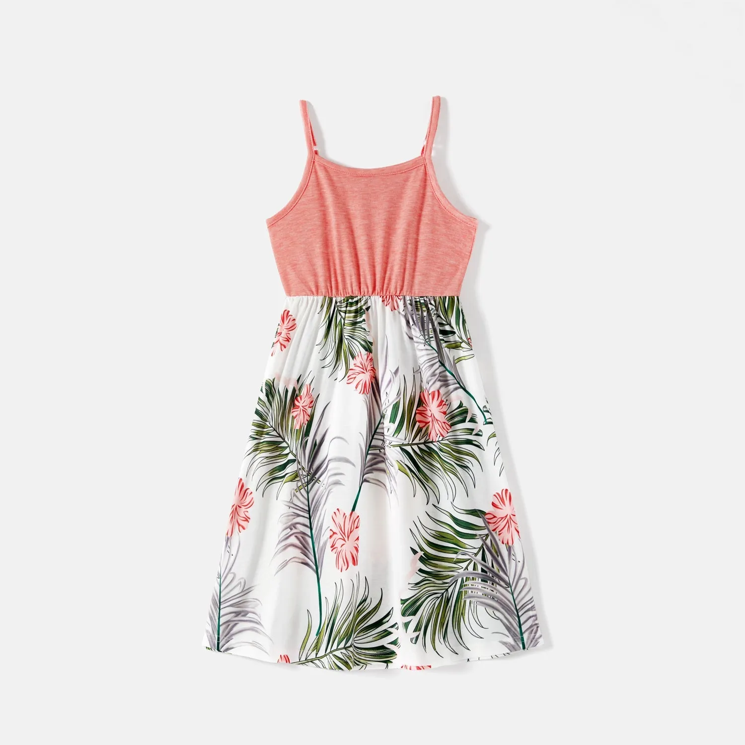 Family Matching Allover Plant Print Cami Dresses and Short-sleeve Colorblock Spliced T-shirts Sets