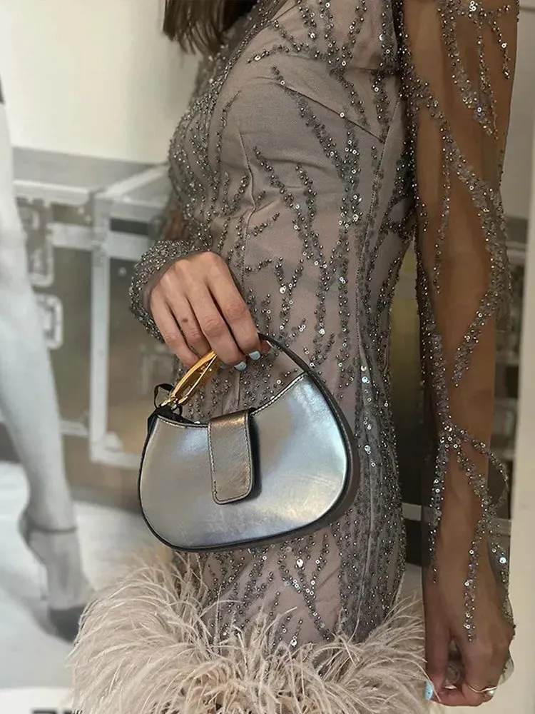 Feather Sequins Mini Sheer Dress