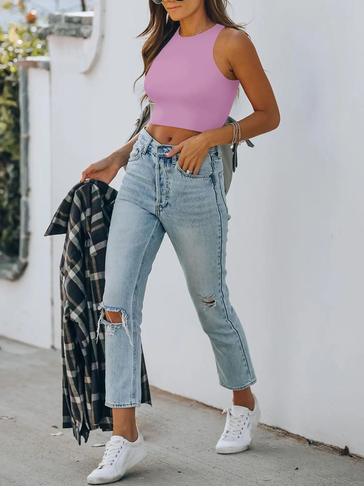 Sleeveless Halter Neck Tank Crop Tops
